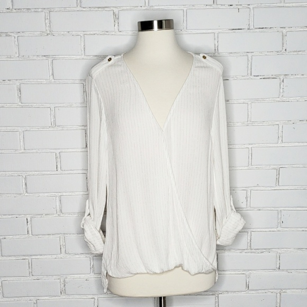 [Michael Kors] White and Gold Surplice Top